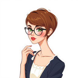 Uma ilustração encantadora de uma jovem mulher em estilo tic, que é gordinha, com pele clara e sardas adoráveis no rosto