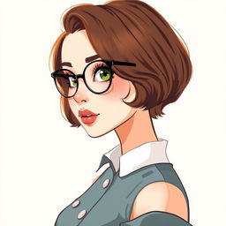 Uma ilustração encantadora de uma jovem mulher em estilo tic, que é gordinha, com pele clara e sardas adoráveis no rosto