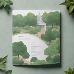 A visual design for a booklet highlighting a walking tour through the parks in KMV, incorporating lush greenery, serene walking paths, and notable landmarks