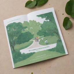 A visual design for a booklet highlighting a walking tour through the parks in KMV, incorporating lush greenery, serene walking paths, and notable landmarks