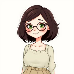 A charming illustration of a young woman with a fat physique, showcasing her light skin and adorable freckles on her face