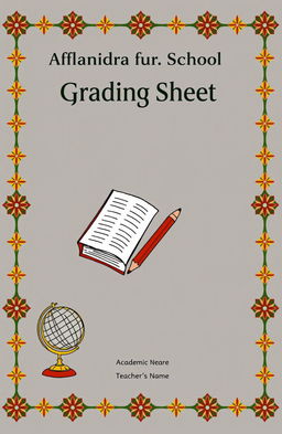 A grading sheet cover designed for an English teacher at Aflandra Middle School in Morocco, featuring a beautiful layout that includes the name 'Aflandra Middle School' prominently at the top