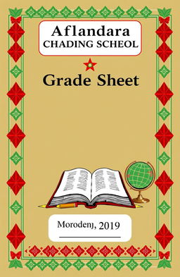 A grading sheet cover designed for an English teacher at Aflandra Middle School in Morocco, featuring a beautiful layout that includes the name 'Aflandra Middle School' prominently at the top