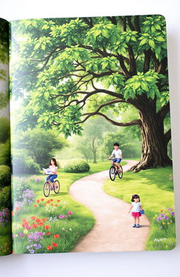 A book cover depicting a lush and serene environment, featuring vibrant green trees and colorful flowers, with a winding path inviting exploration