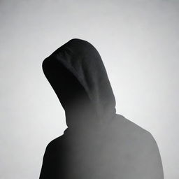 A shadowy figure of a man cloaked in a black hood, his face obscured and replaced by a stark white question mark.