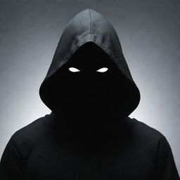 Anime-style depiction of a mysterious male figure enshrouded in a black hood, his face replaced with a stark question mark.