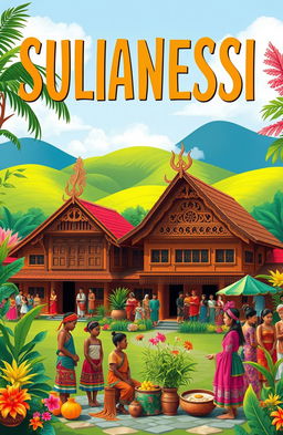 A vibrant and colorful representation of the cultural diversity of Indonesia, specifically focusing on the island of Sulawesi