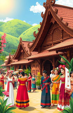 A vibrant and colorful representation of the cultural diversity of Indonesia, specifically focusing on the island of Sulawesi
