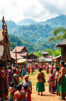 A vibrant scene showcasing the rich cultural diversity of Sulawesi, Indonesia