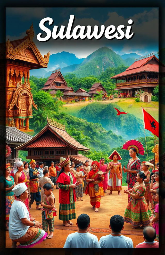 A vibrant scene showcasing the rich cultural diversity of Sulawesi, Indonesia