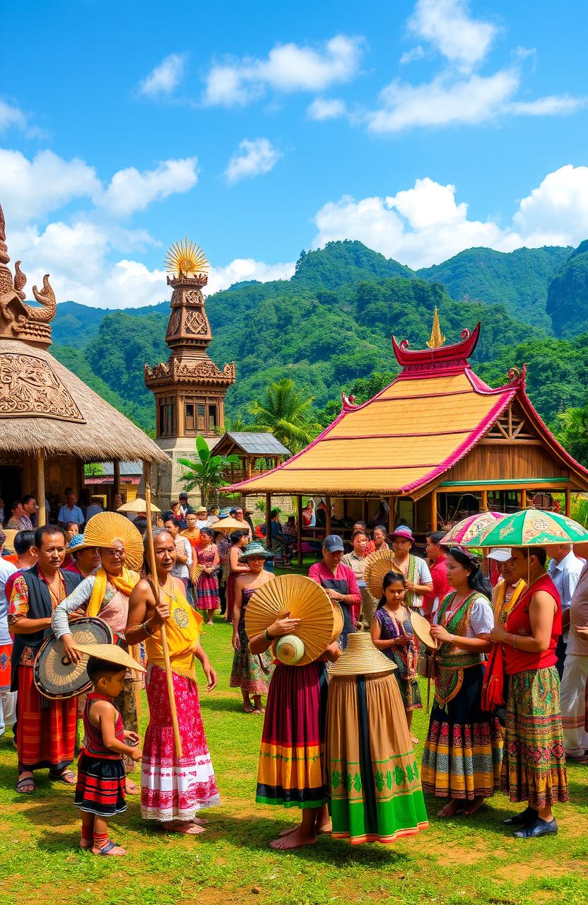 A vibrant scene showcasing the rich cultural diversity of Sulawesi, Indonesia