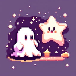 Pixel art profile picture of a cute ghost against a star-speckled midnight blue background.