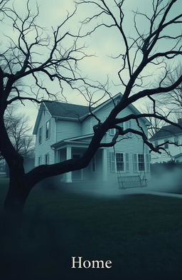 A normal suburban house surrounded by a slightly overcast sky, giving the scene an eerie atmosphere
