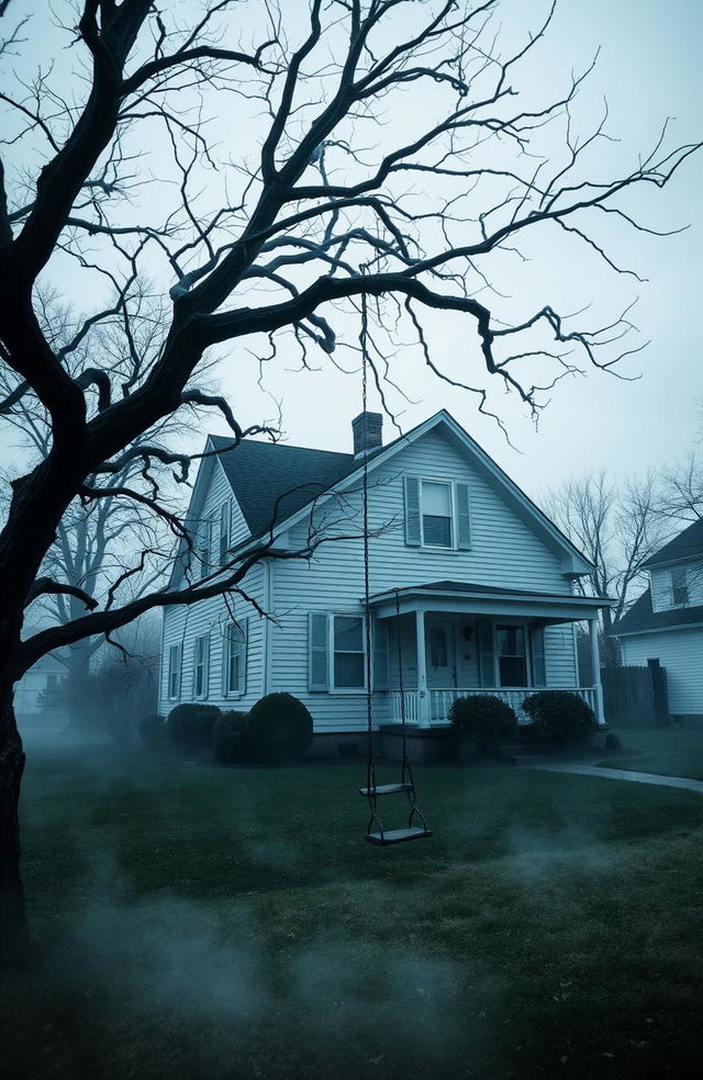 A normal suburban house surrounded by a slightly overcast sky, giving the scene an eerie atmosphere