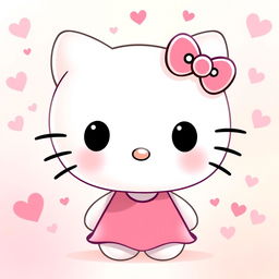 An adorable depiction of Hello Kitty, a white cat with a simplistic design featuring a pink bow on her left ear, large black eyes, and a small nose