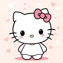 An adorable depiction of Hello Kitty, a white cat with a simplistic design featuring a pink bow on her left ear, large black eyes, and a small nose