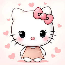 An adorable depiction of Hello Kitty, a white cat with a simplistic design featuring a pink bow on her left ear, large black eyes, and a small nose