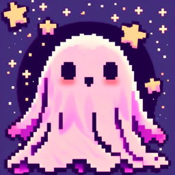 Pixel art profile picture of a cute ghost against a star-speckled midnight blue background.