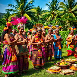 A traditional Mamose ceremony, showcasing vibrant cultural attire and elaborate decorations, set in a lush green landscape
