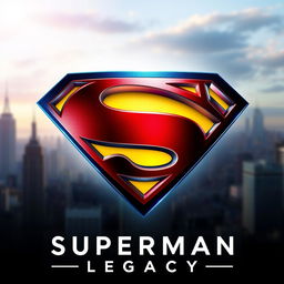 A logo design for the movie "Superman Legacy" featuring a bold and modern reinterpretation of the iconic Superman shield