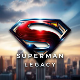 A logo design for the movie "Superman Legacy" featuring a bold and modern reinterpretation of the iconic Superman shield