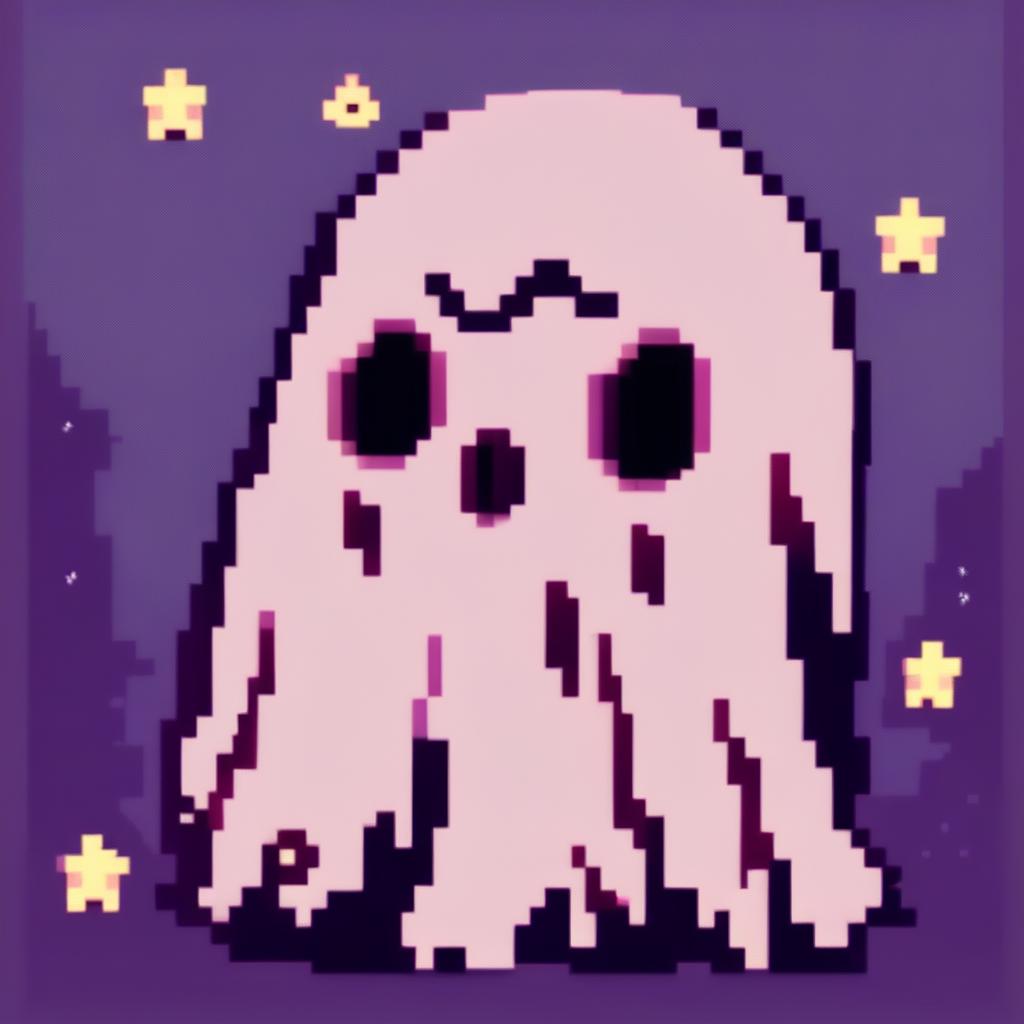 Pixel art profile picture of a scary ghost against a star-speckled midnight blue background.