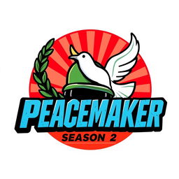 A logo design for the TV series 'Peacemaker Season 2', featuring a bold and vibrant color palette