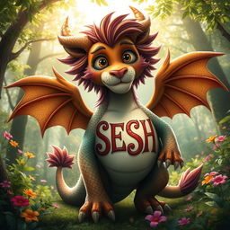 A fantastical creature featuring the word 'SESH' emblazoned on its chest