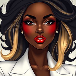 A hyper-realistic illustration of a curvy, sophisticated African American woman