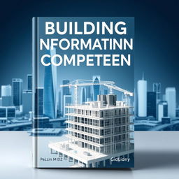 A modern book cover design for the title 'Building Information Modelling Competency' featuring a sleek, futuristic architectural skyline in the background