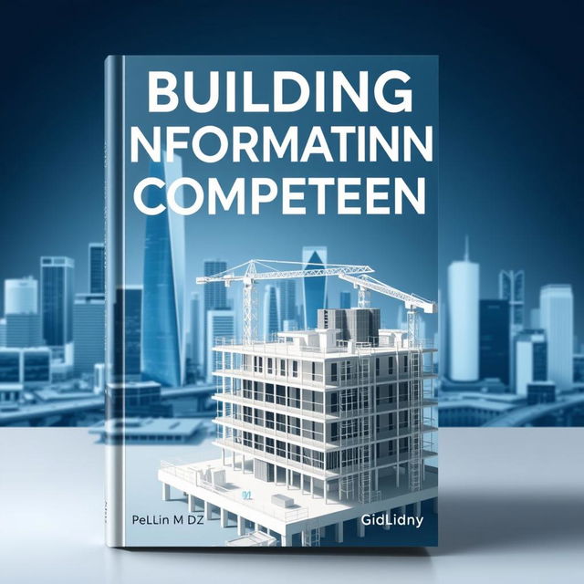 A modern book cover design for the title 'Building Information Modelling Competency' featuring a sleek, futuristic architectural skyline in the background