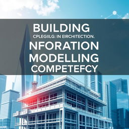A modern book cover design for the title 'Building Information Modelling Competency' featuring a sleek, futuristic architectural skyline in the background