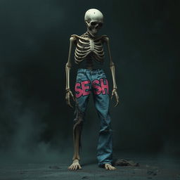 A decaying skeleton creature standing in a dark, unsettling environment