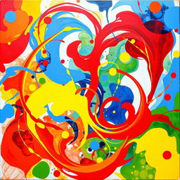 An abstract, vibrant art piece featuring swirling, colorful patterns that evoke the feeling of joy and spontaneity