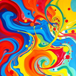 An abstract, vibrant art piece featuring swirling, colorful patterns that evoke the feeling of joy and spontaneity