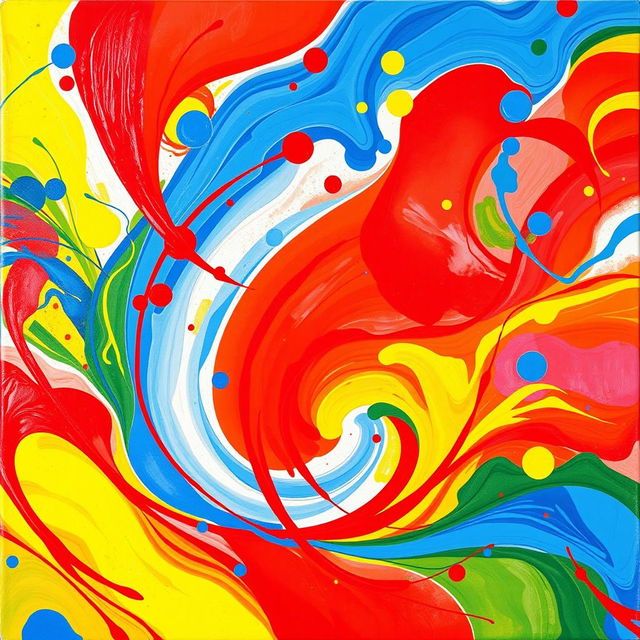 An abstract, vibrant art piece featuring swirling, colorful patterns that evoke the feeling of joy and spontaneity