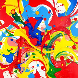 An abstract, vibrant art piece featuring swirling, colorful patterns that evoke the feeling of joy and spontaneity