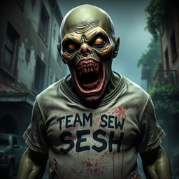 A realistic depiction of the Boomer from the game Left 4 Dead, portrayed as a grotesque zombie with detailed textures that emphasize its bloated form and greenish skin