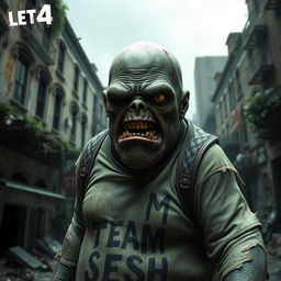 A realistic depiction of the Boomer from the game Left 4 Dead, portrayed as a grotesque zombie with detailed textures that emphasize its bloated form and greenish skin