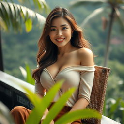 A beautiful Indonesian woman from Sumatra, of Central Asian descent, exuding an enticing and captivating aura