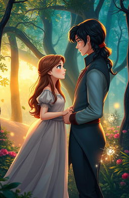 A romantic scene titled 'A Love Between Two Worlds'
