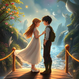 A romantic scene titled 'A Love Between Two Worlds'