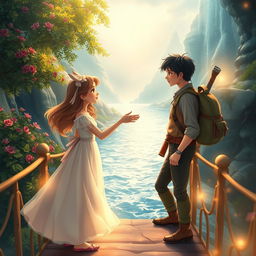 A romantic scene titled 'A Love Between Two Worlds'
