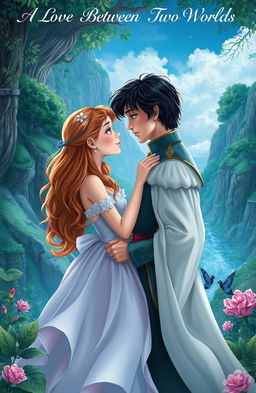 A romantic scene titled 'A Love Between Two Worlds'
