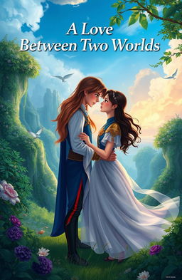 A romantic scene titled 'A Love Between Two Worlds'