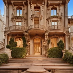 An opulent, old, two-story house exuding richness