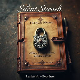 A vintage journal with a beautifully ornate lock at the center, representing the theme of silent strength and hidden talent, set against a textured, rustic background that evokes a sense of history and wisdom