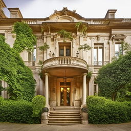 An opulent, old, two-story house exuding richness