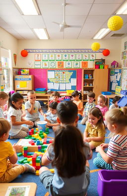 A vibrant classroom scene showcasing early childhood education focused on developing kinesthetic intelligence