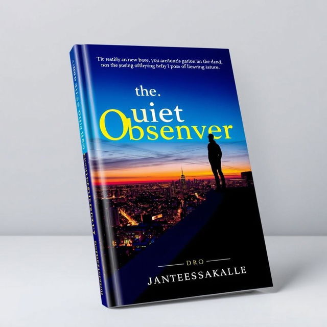 A vibrant book cover featuring a silhouette of a figure standing at the edge of a rooftop, gazing over a bustling city illuminated by early evening light